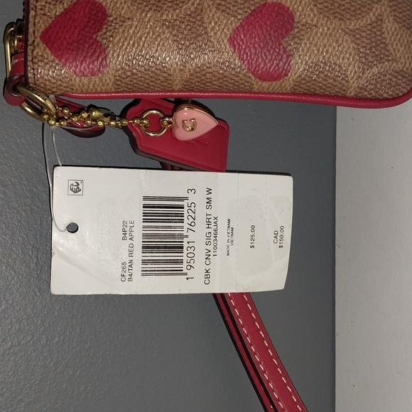 Coach Tan and Red Heart Wristlet - Picture 9 of 13